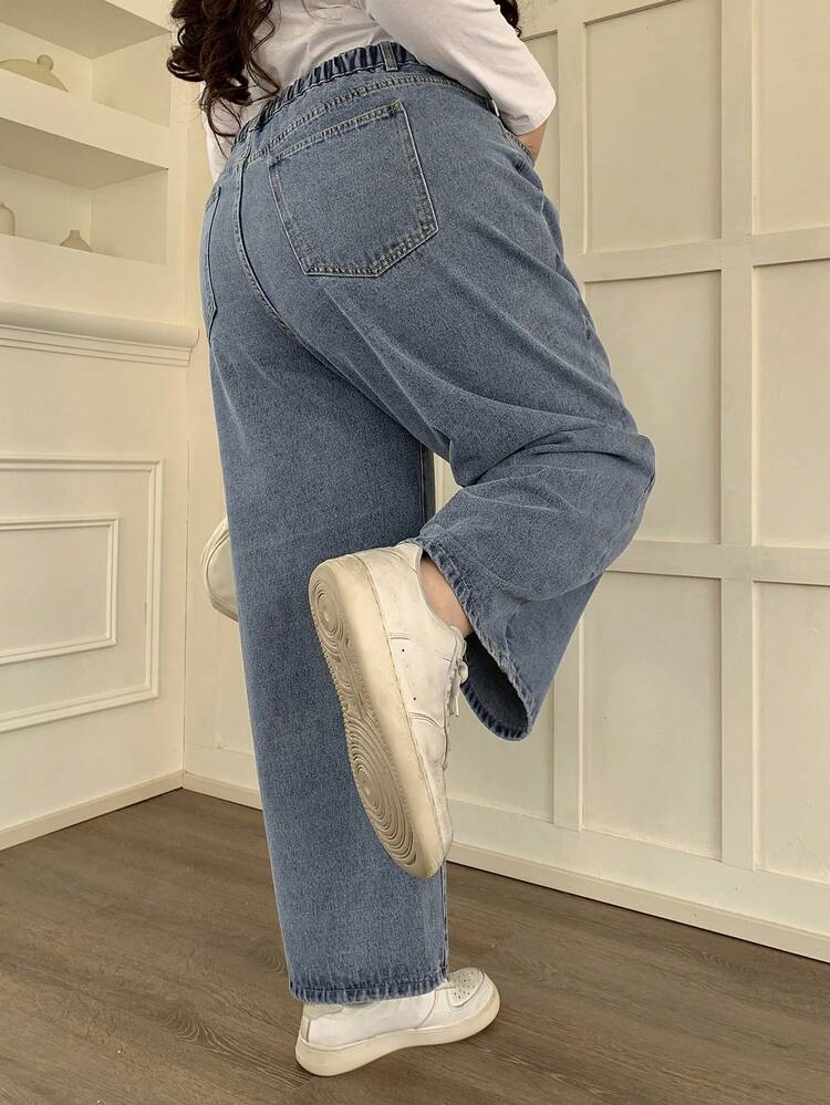 Dazy Plus Plus Size Casual Washed Straight Leg Jeans