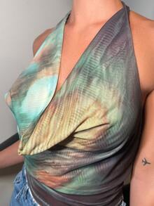 Mélanie ORL 女士时尚性感扎染露背吊带上衣，适合冬季、秋季、万圣节、新年、感恩节、派对、海滩等场合，可爱上衣 - 彩色 - 查看 5