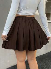 Muchica 大码女式百褶裙，迷你女式半身裙，黑色女式半身裙，带口袋保护隐私半身裙，可爱风半身裙，休闲百搭，女式冬季服装 - 咖啡棕 - 查看 2
