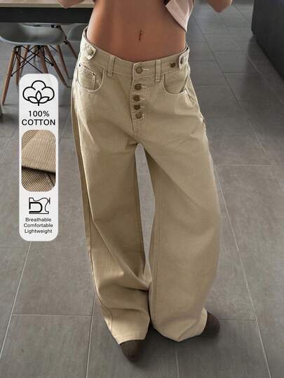 DAZY Jeans casuales de cintura alta de unicolor para mujer Y2K