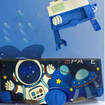 1 hộp đựng bút chì bằng nhựa bền chắc, dung tích lớn, đa chức năng, hai lớp, họa tiết hoạt hình, hộp đựng văn phòng phẩm cho học sinh, phòng học, đồ dùng văn phòng phẩm thiết yếu cho năm học mới.