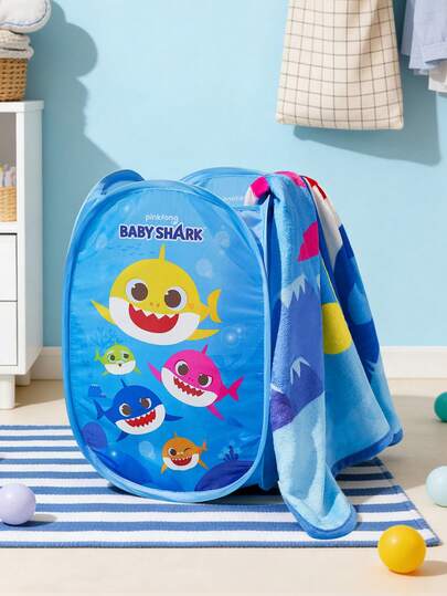BABY SHARK X SHEIN Giỏ đựng đồ bẩn gấp gọn tiện dụng cho trẻ em - Giỏ đựng đồ bẩn có lưới bên hông, giỏ đựng đồ di động cho phòng trẻ em, phòng em bé, phòng ngủ - Dễ dàng mang theo và cất giữ, chất liệu bền, thiết kế hoạt hình ngộ nghĩnh dành cho bé trai và bé gái