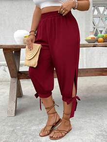EMERY ROSE Plus Size High Waist Drawstring 7/8 Pants, Spring/Summer - Redwood - View 5