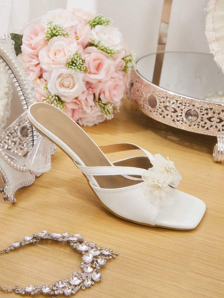 CUCCOO HITCHD Women's 3D Floral Decor Fashion Daily Wear High Heel Sandals Summer Shoes Wedding Shoes Bride Shoes