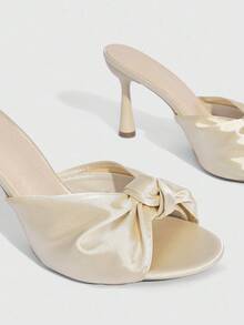 CUCCOO SZL 女士优雅扭结设计时尚百搭高跟凉拖 - 杏色 - 查看 6