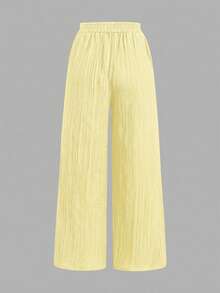 Set Of 3 High-Waisted Loose Straight-Leg Trousers With Drawstring And Pockets, Solid Color And Versatile, Suitable For Spring/Summer - Bronze - View 7