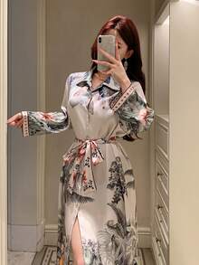 DAZY Áo choàng đi nghỉ mát dành cho nữ với họa tiết hoa nhiệt đới - Màu be - Xem 8