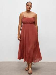 Maija 2026 大码砖红色春夏度假连衣裙，现代波西米亚纯色无袖沙滩裙 - 棕色 - 查看 9