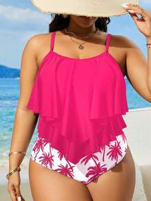 Swim Lushoire Women's Summer Beach Ruffled Sexy Camisole Tankini Swimsuit Set - Pink - View 1
