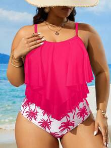 Swim Lushoire Women's Summer Beach Ruffled Sexy Camisole Tankini Swimsuit Set - Pink - View 6