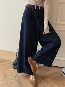 DAZY Jeans de mezclilla lavados de estilo coreano holgados para mujer - Azul - Ver 7