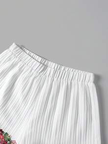 SHEIN 加大码白色花卉刺绣饰边V领短袖上衣和短裤两件套，女士夏季白色短裤套装，女士两件套波西米亚风短裤套装 - 白色 - 查看 7