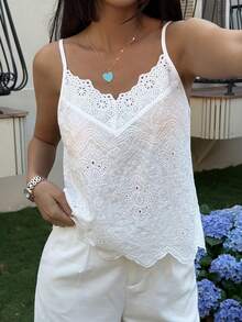 Women's 100% Cotton White Beach Vacation Tank Top, Summer Boho - White - View 3
