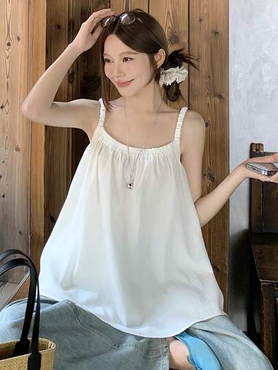 DAZY White Tie-Up Backless Camisole Top, Casual Beach/Holiday Style, Suitable For Music Festivals, Valentine's Day, Weddings