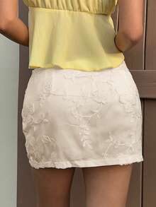 Comfortcana Women's White Embroidered Elegant Pencil Skirt For Commuting - Apricot - View 6