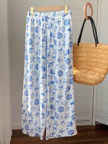 Comfortcana Women's Allover Print Drawstring Waist Casual Vacation Everyday Wide Leg Pants - Multicolor - View 6