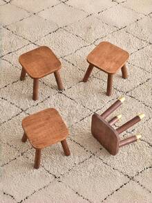 1PC Heavy Duty Solid Wood Square Stool Modern Walnut Color Natural Scandinavian Wood Tone For Home Office Bedroom Living Room Kitchen Bathroom Entryway Indoor Use Versatile Scandinavian Style Modern Design - Multicolor - View 9