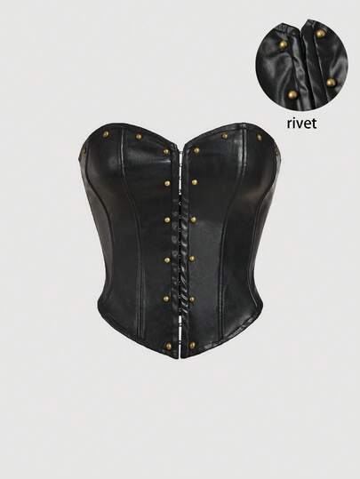 SHEIN MOD 女士纯色金属不对称下摆性感抹胸上衣