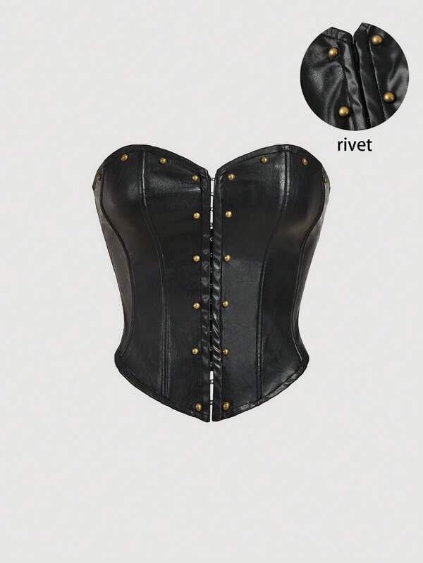 SHEIN MOD 女士纯色金属不对称下摆性感抹胸上衣