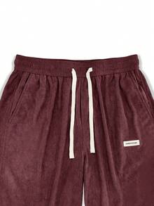Manfinity Hypemode Loose Fit Men's Letter Patched Corduroy Pants - Burgundy - View 5