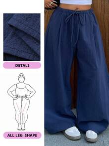 Dazy Plus Pantalon ample à taille coulissante avec poches en biais, couleur unie, coupe large, tailles grandes - Bleu marine - Voir 1