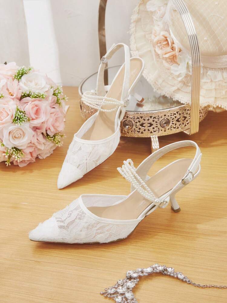 CUCCOO HITCHD Women's Pointed Toe Faux Pearl Decor Elegant High Heels Summer Shoes Wedding Shoes Bride Shoes