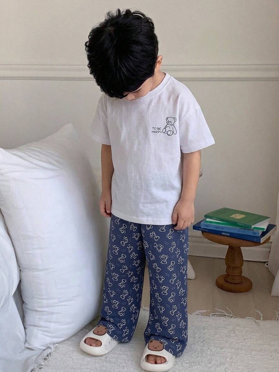 Dazy Kids 男童宽松圆领短袖休闲夏季睡衣 - 藍白色 - 查看 1