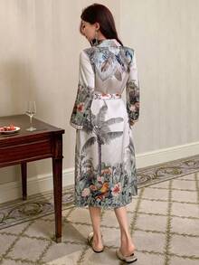 DAZY Áo choàng đi nghỉ mát dành cho nữ với họa tiết hoa nhiệt đới - Màu be - Xem 2