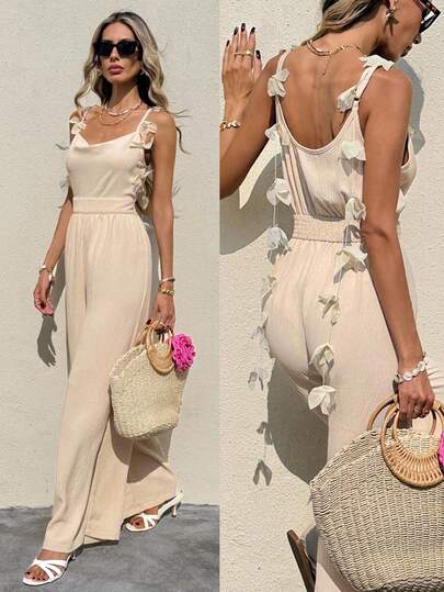 SHEIN Frenchy Damen Sommer Urlaubs Lässig 3D Blumen Jumpsuit
