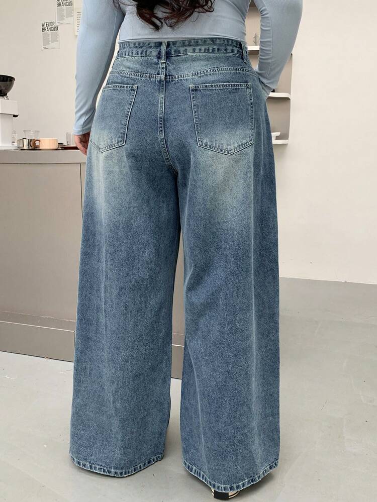 Dazy Plus Plus Size Women Washed Distressed Wide Leg Boyfriend Jeans,Baggy Jeans,Back To School Clothes