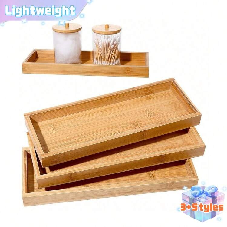 Khay phục vụ bằng tre (1 cái/2 cái/3 cái), khay đựng đồ dùng phòng tắm trang trí đa năng, khay để bàn phòng tắm có viền, khay trang điểm bằng tre dùng để đựng khăn giấy, nến, trang sức, mỹ phẩm. - Nhiều màu - Xem 1