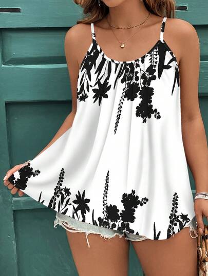 SHEIN Clasi Casual Elegant Plus Size Women Floral Print Camisole Suitable For Summer