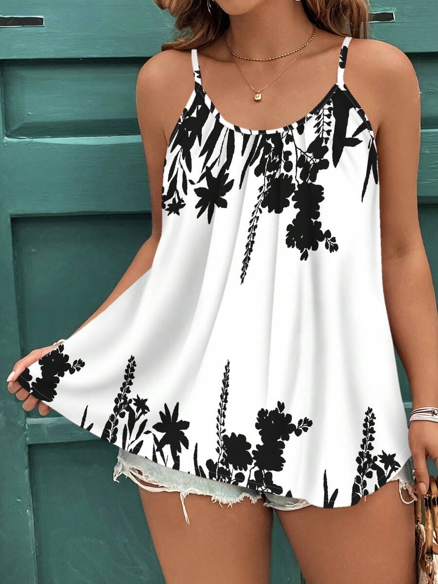 SHEIN Clasi Áo hai dây in hoa thanh lịch, dáng rộng dành cho nữ, thích hợp mặc mùa hè. - Nhiều màu - Xem 1