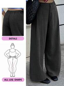Dazy Plus Quần dài ống đứng dáng rộng xếp ly hai bên dành cho nữ cỡ lớn - Màu xám đen - Xem 1