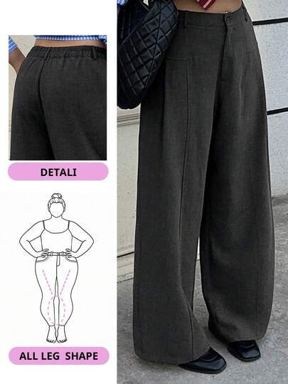 Dazy Plus Plus Size Women Casual Pleated Side Loose Straight Leg Long Pants