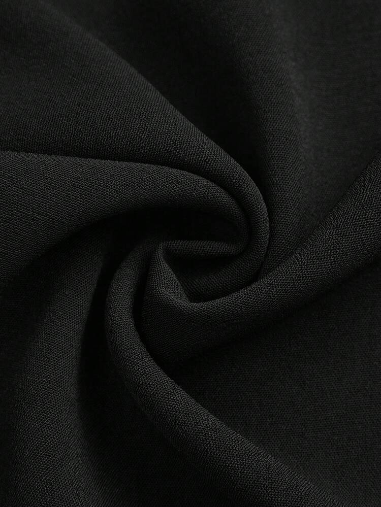PETITE Pantalones anchos de cintura alta con textura, moda casual sencilla para la temporada de vuelta al colegio, estilo de dinero viejo para ir y venir - Negro 4 - Añade 5