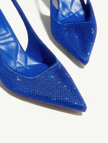 CUCCOO CHICEST Giày nữ đính đá trang trí mũi nhọn hở gót màu xanh hoàng gia cho kỳ nghỉ hè Giày giảm giá mùa hè Giáng sinh Thu Năm mới Ngày lễ - Xanh đậm - Xem 7