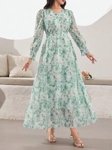 Modelyn Fashionable Romantic Embroidered Floral Dress For Women - Mint Green - View 2