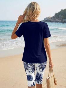 EMERY ROSE 女士休闲简约碎花两件套，适合夏季穿着 - 彩色 - 查看 2