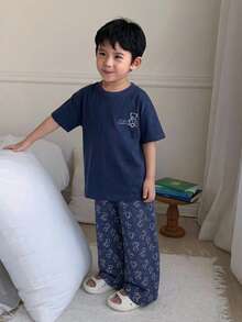 Dazy Kids 儿童秋季服装 男童家居服 T 恤裤套装 夏季 - 藏蓝色 - 查看 4