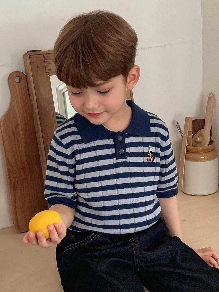 Dazy Kids 儿童秋季服装 男童条纹短袖毛衣 夏季 - 藏蓝色 - 查看 1