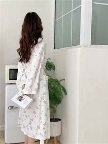 1pc Women's Bathrobe, Long Sleeve Robe,Kimono Robe, Sleepwear, Minimalist European Style Long Sleeve, Lightweight Solid Color Loungewear,Lightweight Bathrobe/Loungewear For Spring/Autumn, Petite To Plus Size - Multicolor - View 8