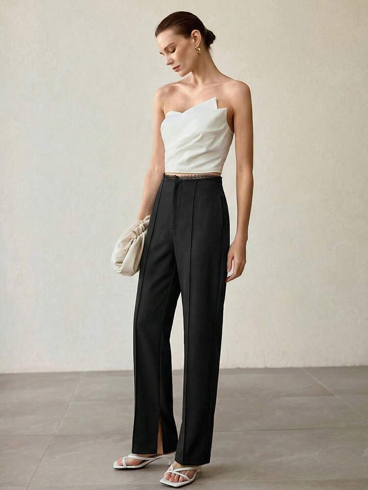 COMMUTER CONTRAST LACE STRAIGHT LEG PANTS