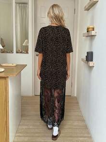 SHEIN LUNE 圆领纯色宽松休闲T恤，蕾丝连衣裙，时尚外出通勤装扮 - 彩色 - 查看 2