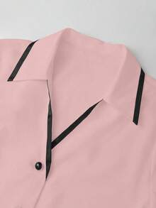 SHEIN Franclia 撞色休闲户外衬衫，简约休闲风，适合户外通勤穿着。 - 粉色 - 查看 6
