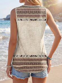 Sylviya 女士纯色圆领休闲罗纹针织背心，夏季秋季女装，休闲款 - 彩色 - 查看 2