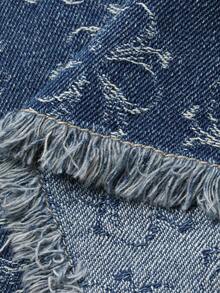 Livesso 春夏印花收腰裹身裙，优雅休闲通勤牛仔裙，高开衩流苏裙摆 - 深色水洗藍 - 查看 9