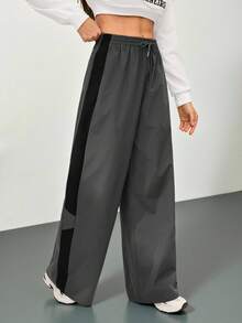 SHEIN Tall 女士秋季街头风演唱会锐舞节外出复古Y2K撞色灰色宽松阔腿裤 - 灰色 - 查看 7