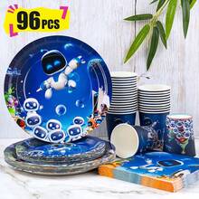 机器人大战怪兽一次性餐盘、餐巾纸和杯子，派对用品套装，可供 24 人使用，一次性纸质派对餐具，适合生日、婚礼、主题派对和家庭野餐。 - 查看 1