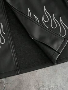 AXEPEAK Áo sơ mi nam tay ngắn, khóa kéo phía trước, họa tiết ngọn lửa, thích hợp cho kỳ nghỉ. - màu đen - Xem 4